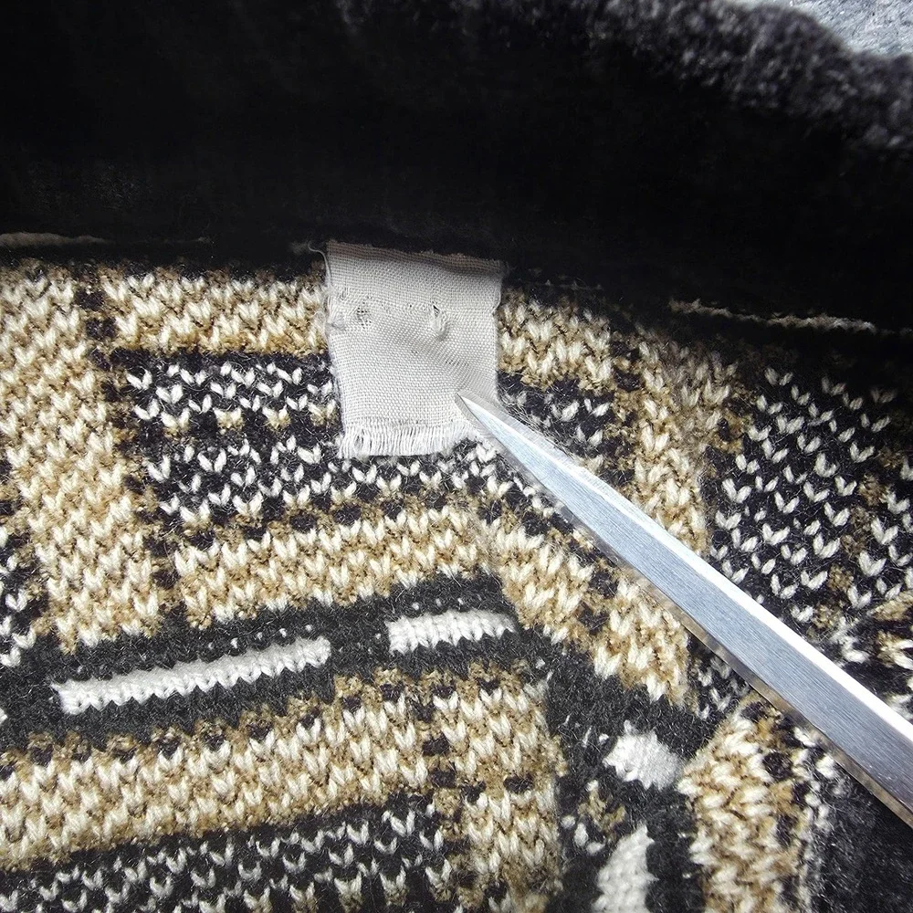 Vintage Geometric 1/4 Zip Sweater Men's M Thick Knit‎ Black Tan 90s Style